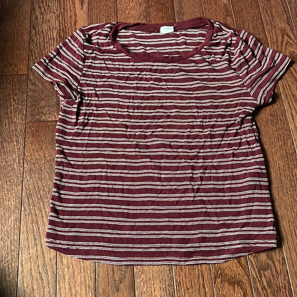 GARAGE Burgundy Striped Cropped Tee Size M